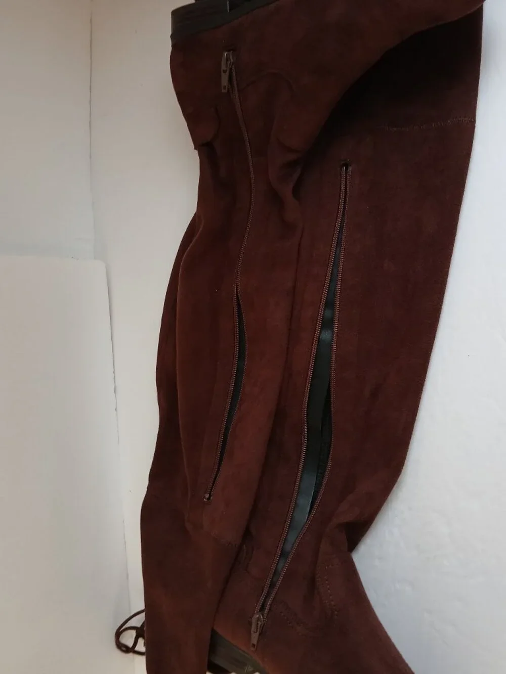 Brown Suede Wide Calf Flat Over the Knee Boot Side Zip TieTop NWOB Sz8.5 WW